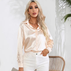 Satin Women Tops Blouses Long Sleeve Tops