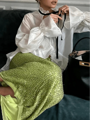 See-Through Ruffle Collar Loose Blouse