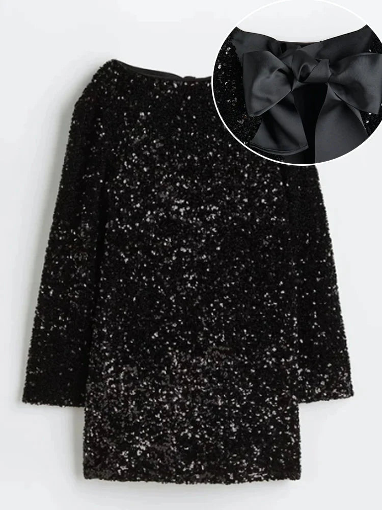 Sequins Bowknot Lace Up Cropped Glitter Cardigan