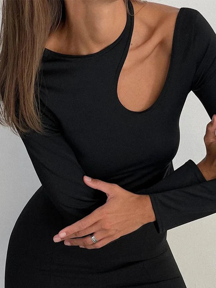 Sexy Hollow Out Long Sleeve Cropped Tee