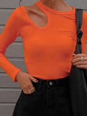 Sexy Hollow Out Long Sleeve Cropped Tee