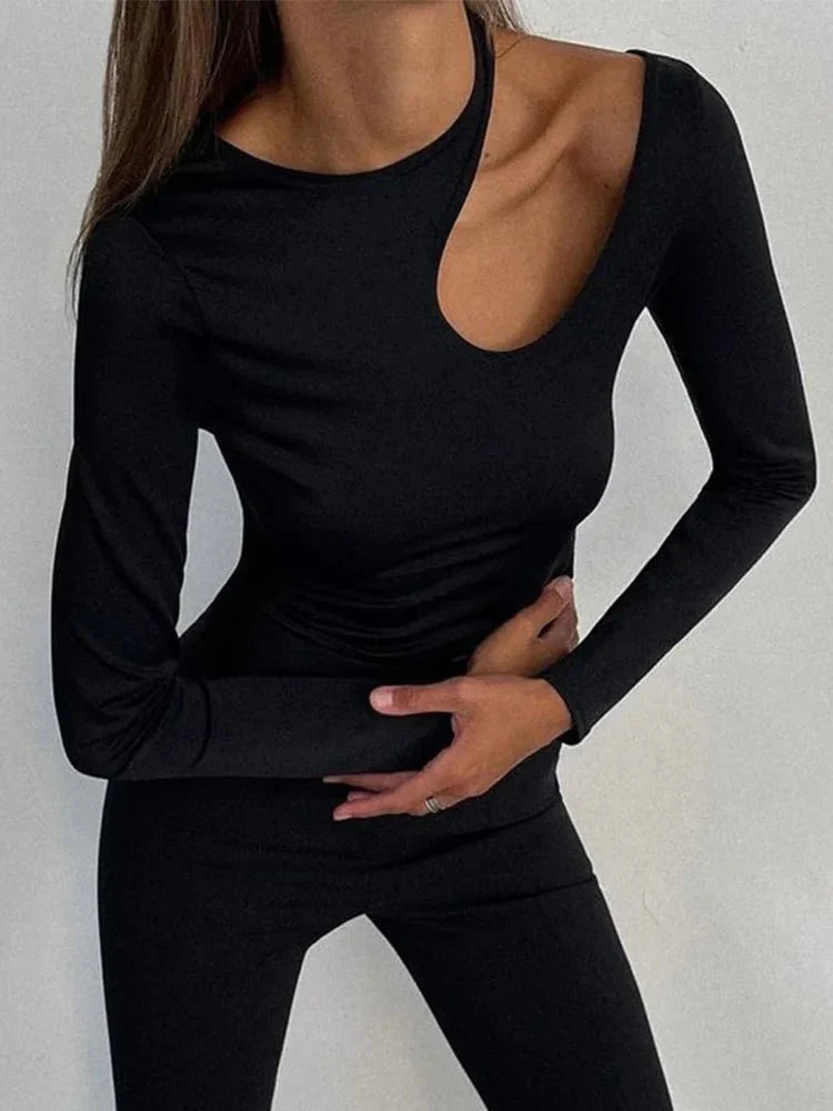 Sexy Hollow Out Long Sleeve Cropped Tee