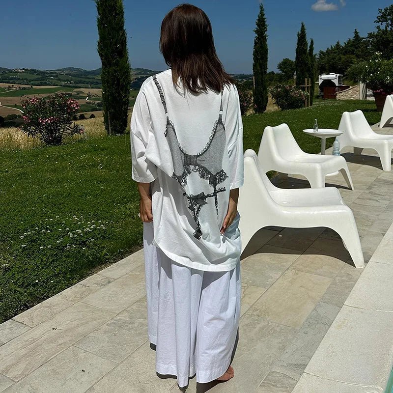 Short Sleeve Graphic Oversized White Long T-Shirts