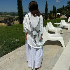 Short Sleeve Graphic Oversized White Long T-Shirts