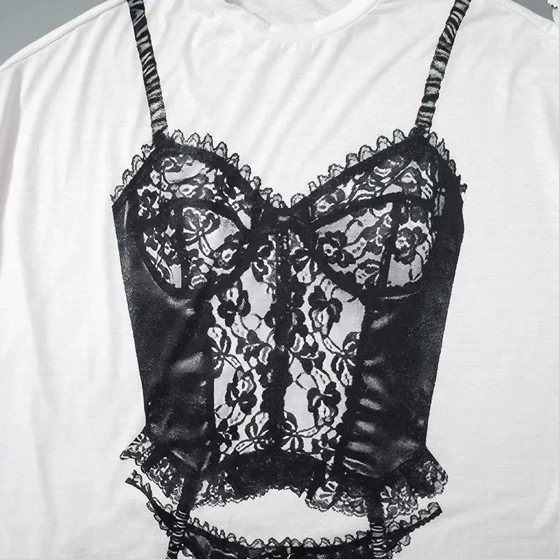 Short Sleeve Graphic Oversized White Long T-Shirts