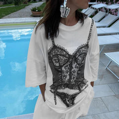 Short Sleeve Graphic Oversized White Long T-Shirts