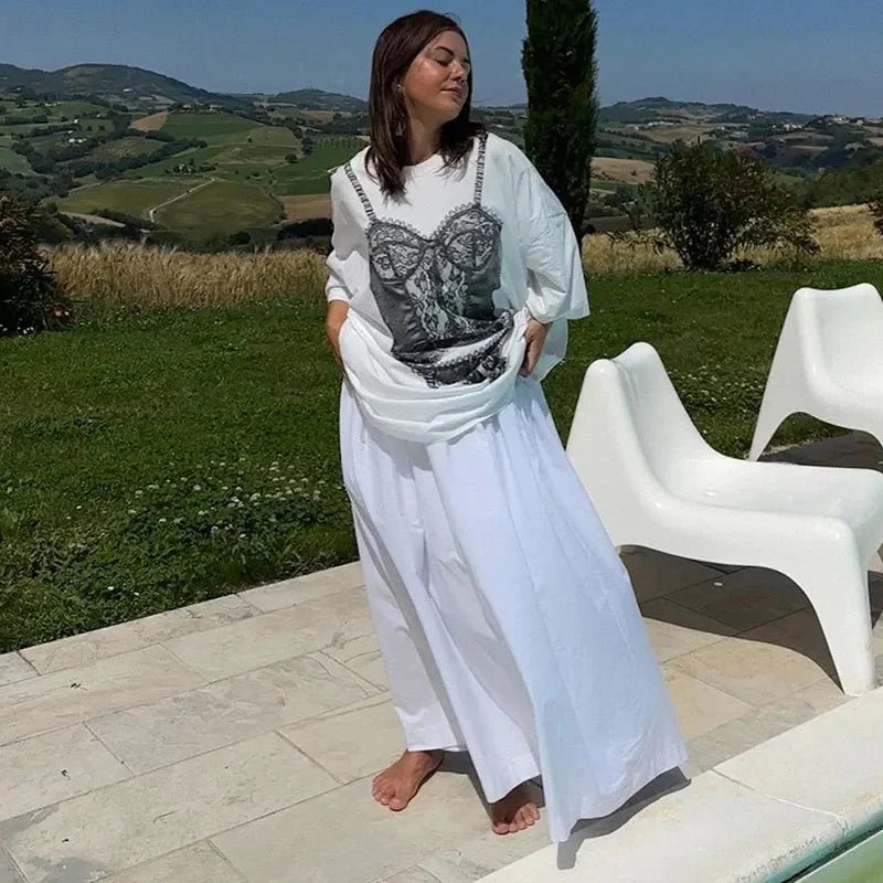 Short Sleeve Graphic Oversized White Long T-Shirts
