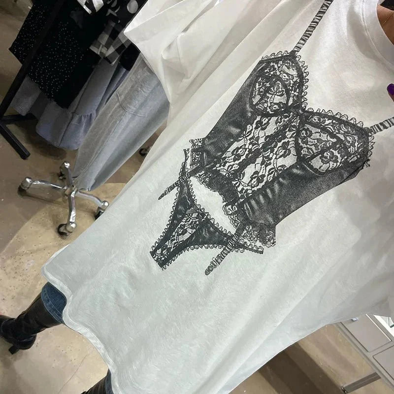 Short Sleeve Graphic Oversized White Long T-Shirts