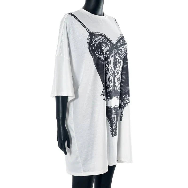 Short Sleeve Graphic Oversized White Long T-Shirts