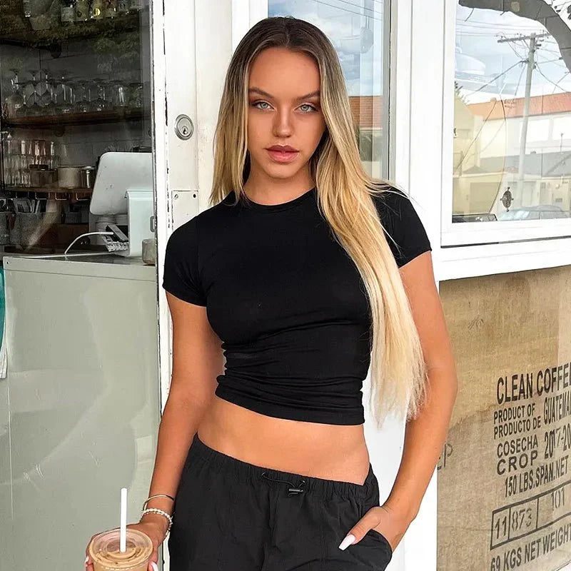 Short Sleeve Simple Soft Hot Basic Crop Top
