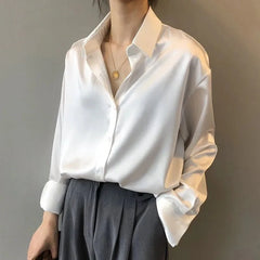 Simple Satin Office Work Look Blouse Tops