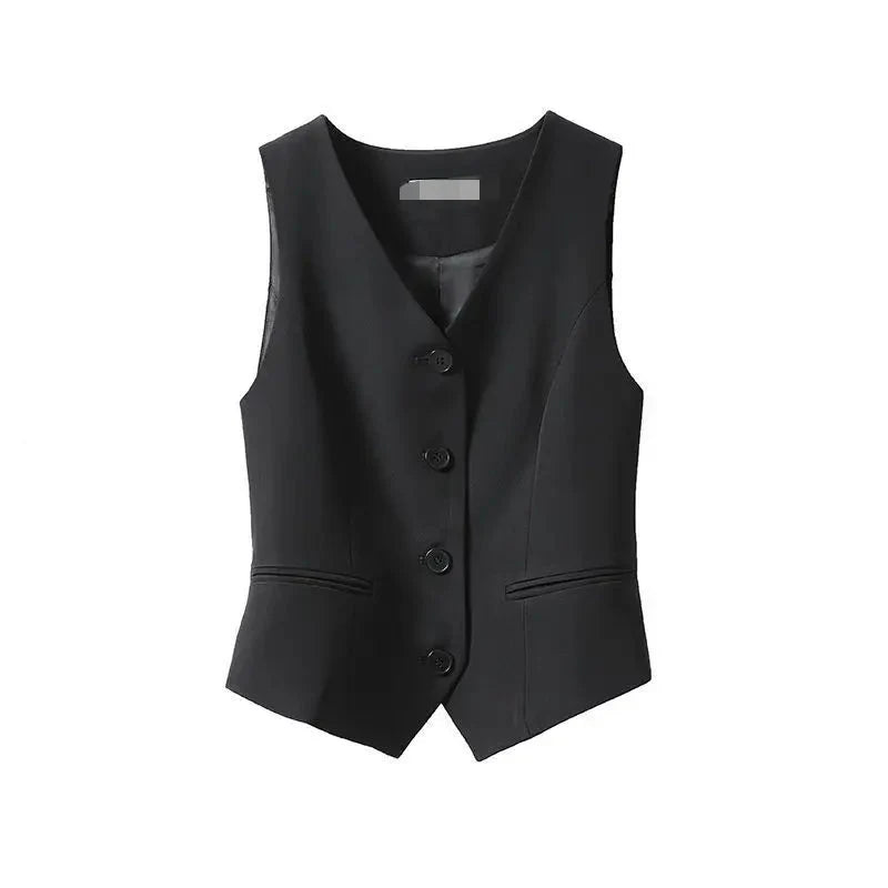 Simple V-Neck Single-Breasted Women's Vest