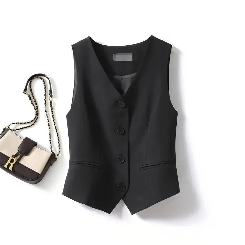 Simple V-Neck Single-Breasted Women's Vest