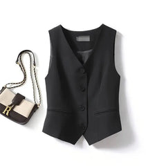 Simple V-Neck Single-Breasted Women's Vest
