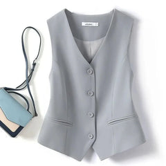 Simple V-Neck Single-Breasted Women's Vest