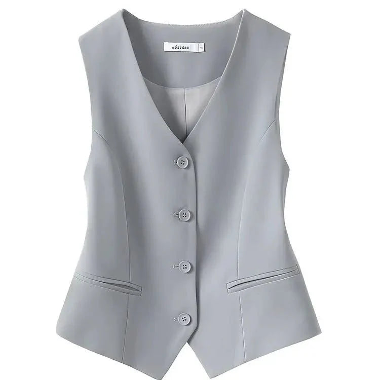Simple V-Neck Single-Breasted Women's Vest
