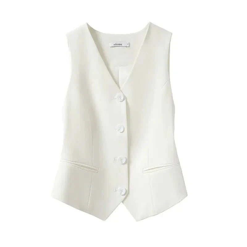 Simple V-Neck Single-Breasted Women's Vest