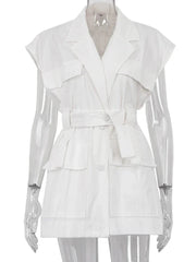 Sleeveless Cotton Shirt with Pockets