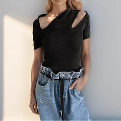 Slim Solid Hollow Out Pullover Top