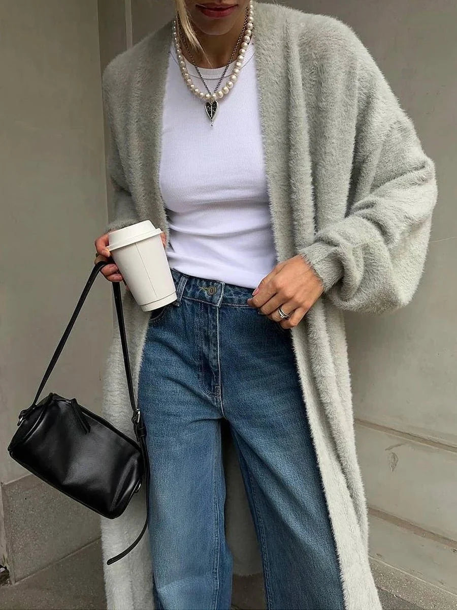 Soft Knitted Cardigan and Vest Midi Dress