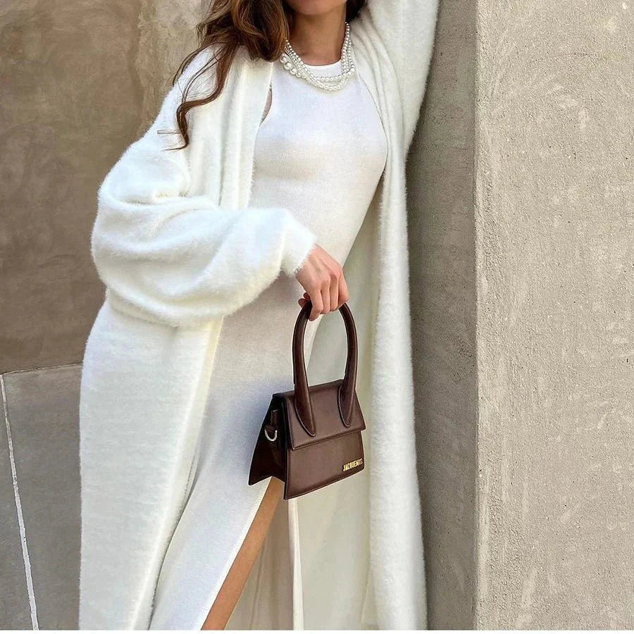 Soft Knitted Cardigan and Vest Midi Dress