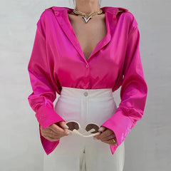Soft Satin Shirts Tops Purple Green Blouses