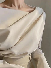 Solid Color Boat Neck Pleated Top
