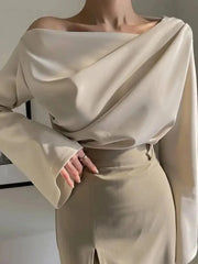 Solid Color Boat Neck Pleated Top