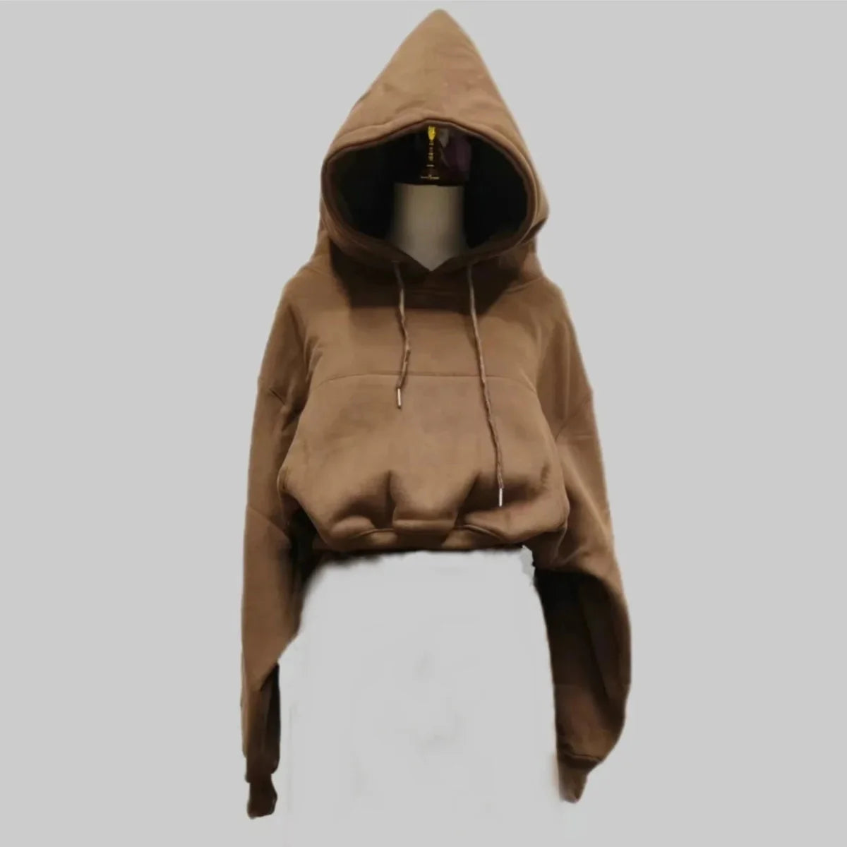 Solid Fleece Hooded Clothing Long Sleeve Tops Loose Pocket Sweatshirt Female Casual Pullover