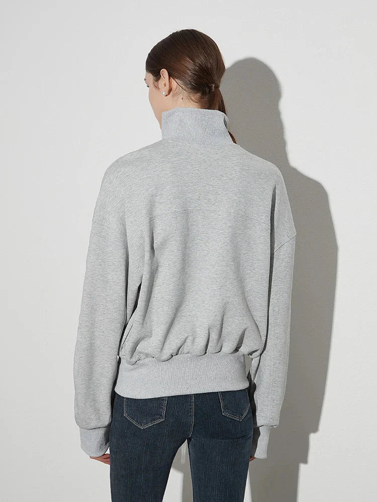 Solid Patchwork Zipper Tuntleneck Long Sleeve Pullover Sweatshirt