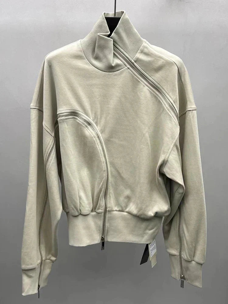 Solid Patchwork Zipper Tuntleneck Long Sleeve Pullover Sweatshirt