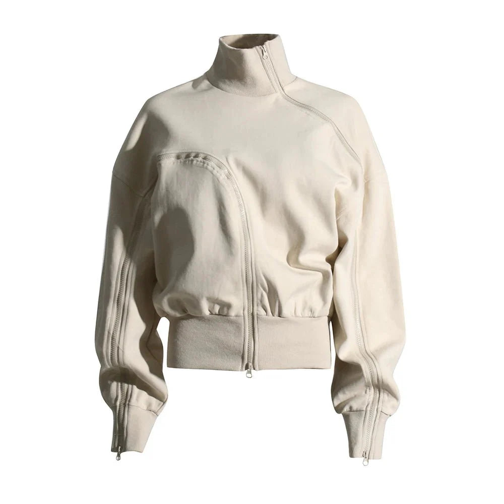 Solid Patchwork Zipper Tuntleneck Long Sleeve Pullover Sweatshirt