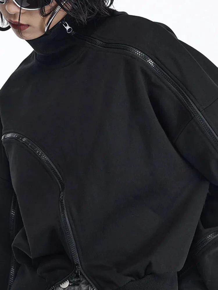 Solid Patchwork Zipper Tuntleneck Long Sleeve Pullover Sweatshirt
