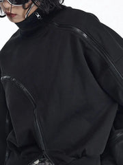 Solid Patchwork Zipper Tuntleneck Long Sleeve Pullover Sweatshirt