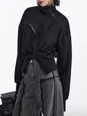 Solid Patchwork Zipper Tuntleneck Long Sleeve Pullover Sweatshirt
