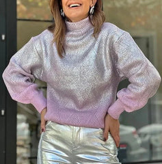 Sparkling Metal Gradient Color Knit Sweater Pullover Tops