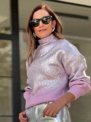 Sparkling Metal Gradient Color Knit Sweater Pullover Tops