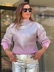 Sparkling Metal Gradient Color Knit Sweater Pullover Tops