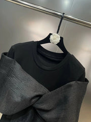 Spliced Bowknot Long Sleeve T-Shirts