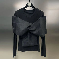 Spliced Bowknot Long Sleeve T-Shirts