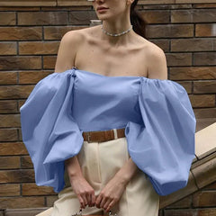 Off Shoulder Square Collar Puff Sleeve Blouse