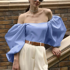Off Shoulder Square Collar Puff Sleeve Blouse