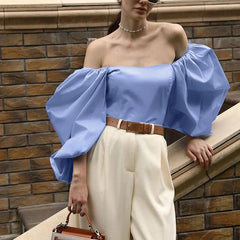 Off Shoulder Square Collar Puff Sleeve Blouse