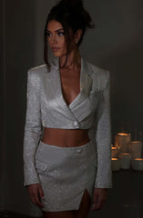 Stefania Cropped Jacket - White Gold Sparkle