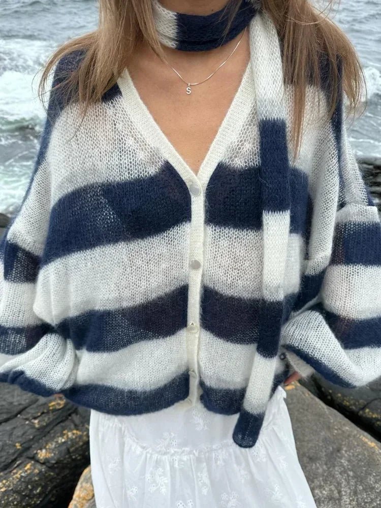 Striped Cardigan with Scarf