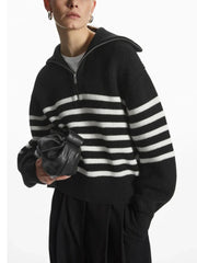 Striped Half-Zip Knit Sweater