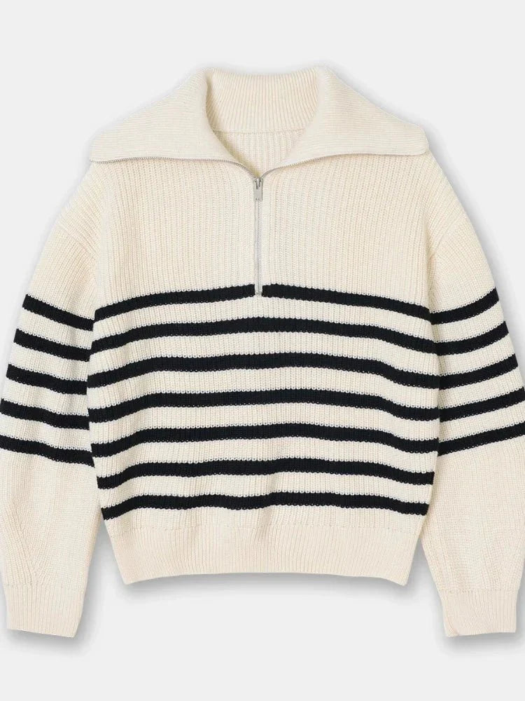 Striped Half-Zip Knit Sweater