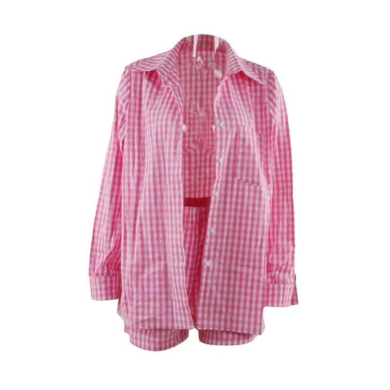 Striped Long Sleeve Shirt Short Pants Sets