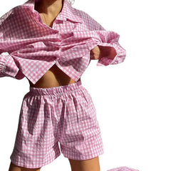 Striped Long Sleeve Shirt Short Pants Sets