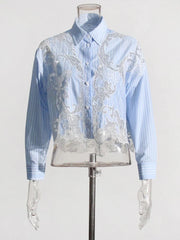 Striped Patchwork Embroidered Blouse